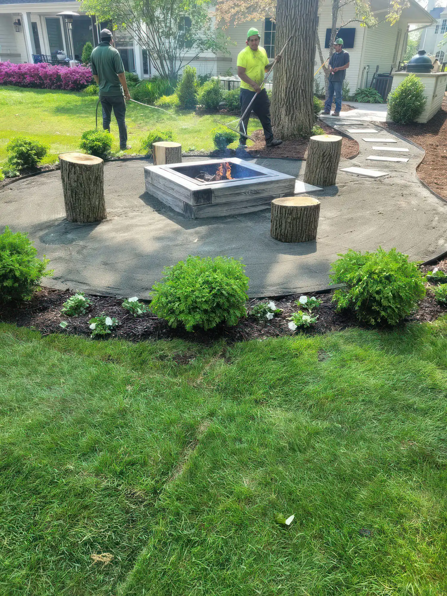 photo of fireplace construction in beautiful back yard