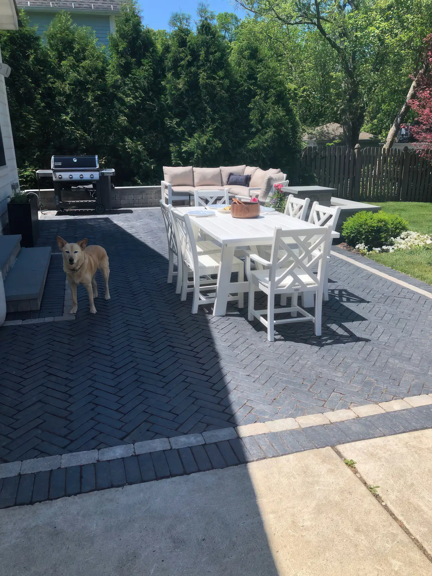 Herring bone pation design and retaining wall