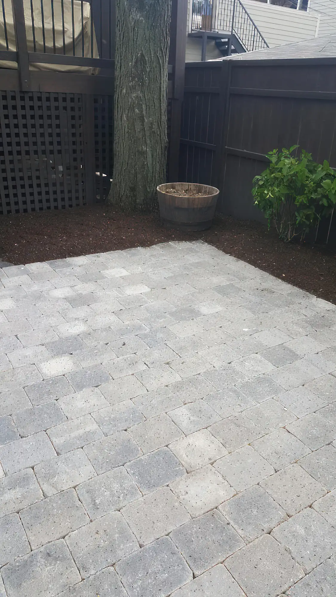 large, bright stone patio with varying colors